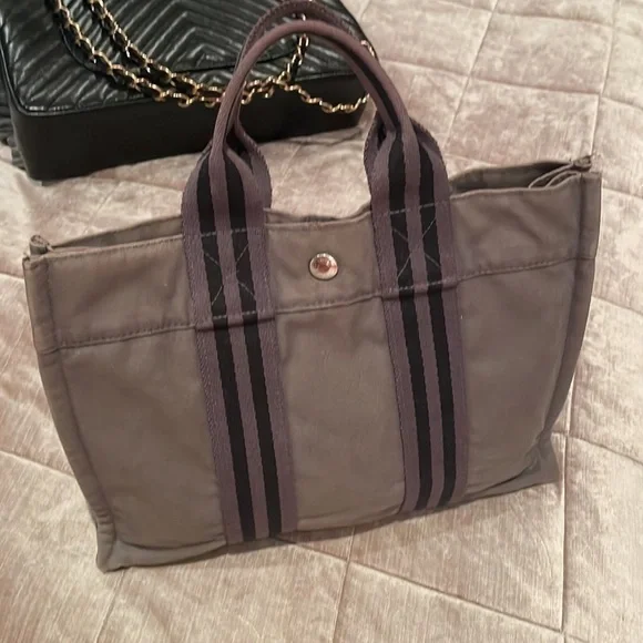 Hermes Grey Mini Tote Stripe Handle Handbag - Picture 10 of 16